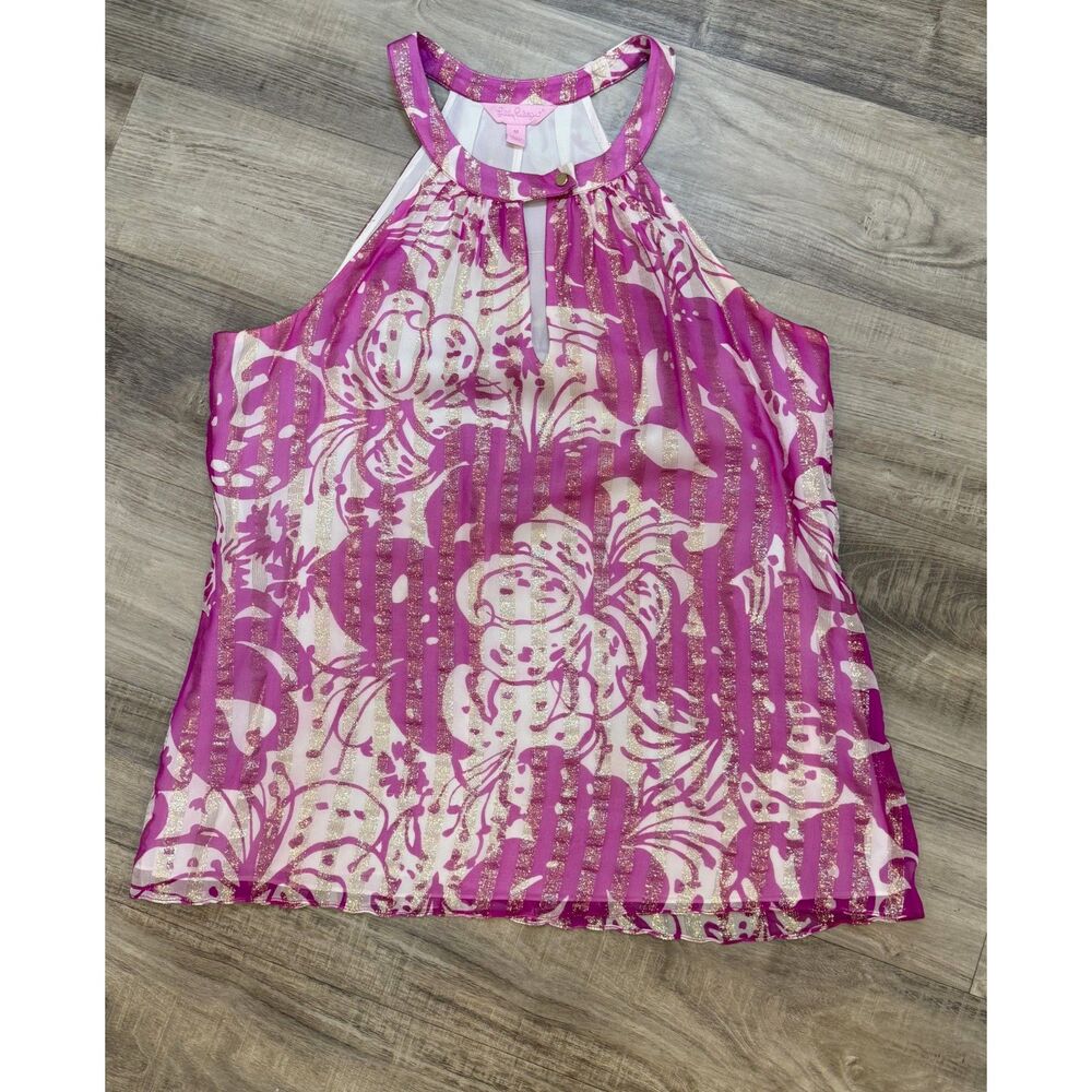 Lilly Pulitzer Rogan Halter Top in Va Voom Purple Wanderlust M - Picture 2 of 5
